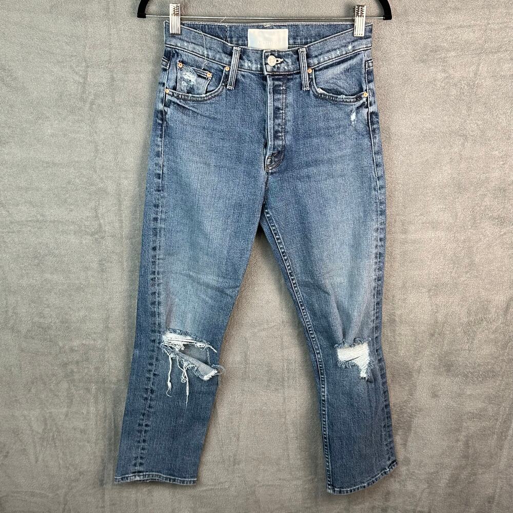 Mother Superior Jeans Womens 25 Blue Tomcat Seriously Truce Distress Button Fly